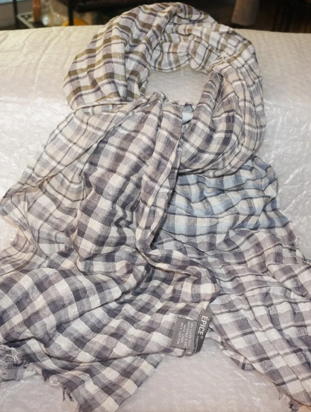 Epice  plaid/checkered stole scarf  Épice Paris.grey Off White One Size